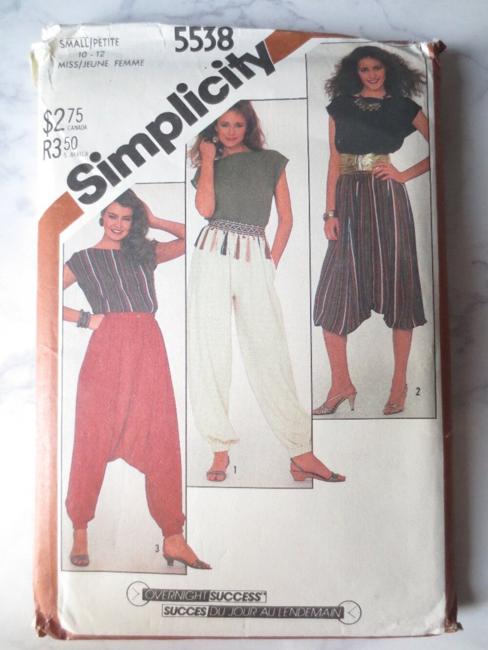 Simplicity 5538 Sewing Pattern for Loose Trousers Harem Pants Pantaloons 10 - 12